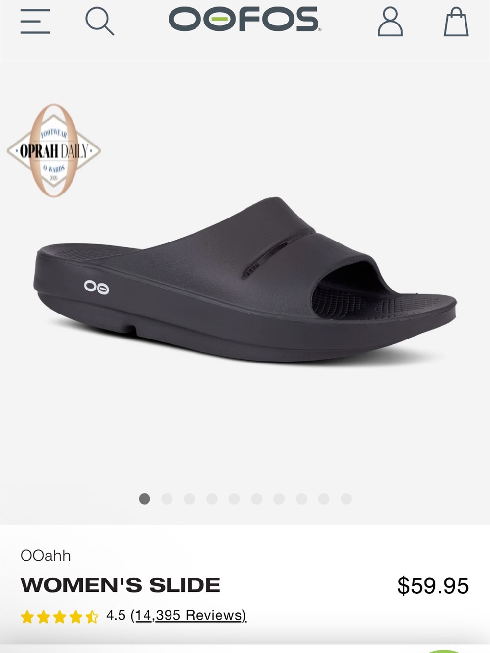 OOFOS UNISEX Recovery OOahh Slide in Black Womens 10/Mens 8